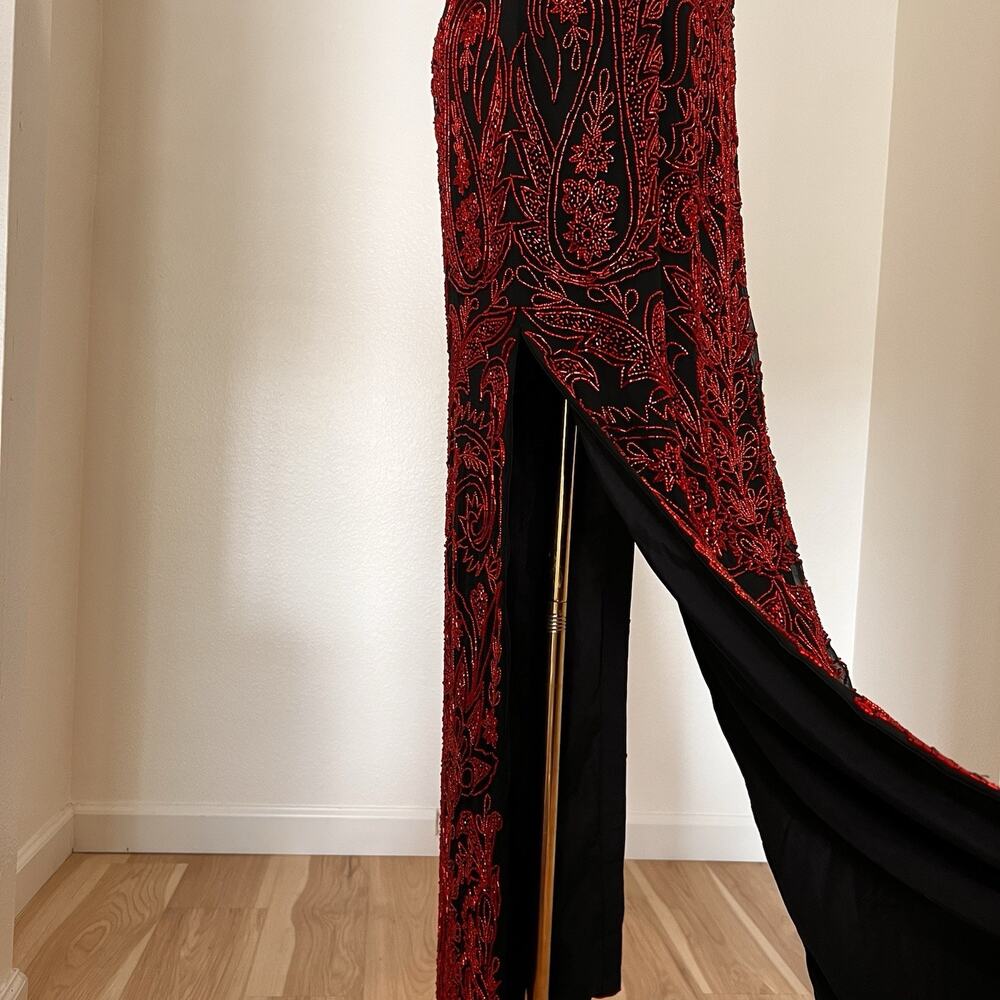 XS Cache Silk Black Red Beaded Dress Vamp Y2K Dramatic Goth Witchy Glam Luxe 90s - Picture 7 of 13